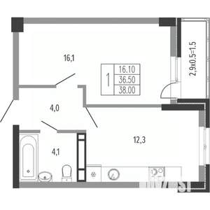 1-к квартира, вторичка, 39м2, 14/15 этаж