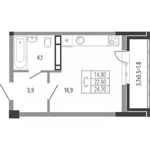 Студия квартира, вторичка, 26м2, 13/15 этаж