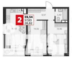 2-к квартира, вторичка, 59м2, 2/9 этаж