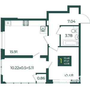 1-к квартира, вторичка, 43м2, 3/18 этаж