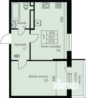 1-к квартира, строящийся дом, 43м2, 2/3 этаж