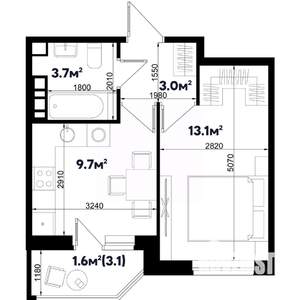 1-к квартира, строящийся дом, 31м2, 6/9 этаж