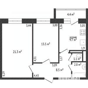 2-к квартира, вторичка, 57м2, 1/16 этаж
