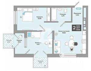 2-к квартира, вторичка, 53м2, 2/9 этаж