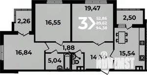 3-к квартира, вторичка, 94м2, 9/19 этаж