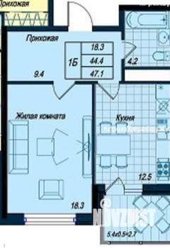 1-к квартира, вторичка, 47м2, 8/24 этаж