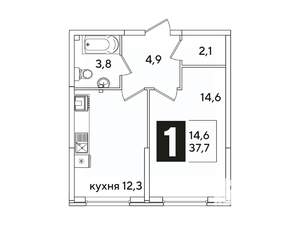 1-к квартира, вторичка, 38м2, 2/16 этаж