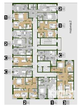 3-к квартира, строящийся дом, 76м2, 8/16 этаж