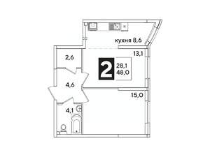 2-к квартира, вторичка, 48м2, 2/16 этаж