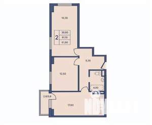 2-к квартира, вторичка, 62м2, 3/5 этаж