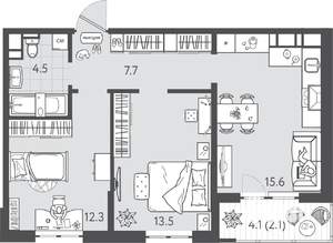 2-к квартира, вторичка, 56м2, 20/24 этаж