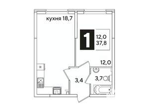 1-к квартира, вторичка, 38м2, 1/16 этаж