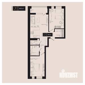 2-к квартира, вторичка, 65м2, 9/18 этаж