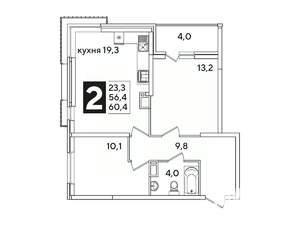 2-к квартира, вторичка, 61м2, 3/16 этаж