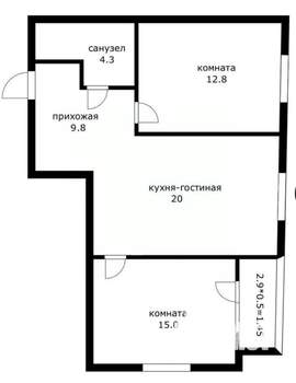 2-к квартира, вторичка, 60м2, 12/19 этаж