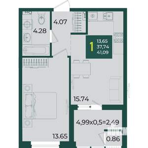 1-к квартира, вторичка, 41м2, 2/18 этаж