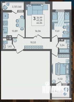 3-к квартира, вторичка, 67м2, 14/19 этаж