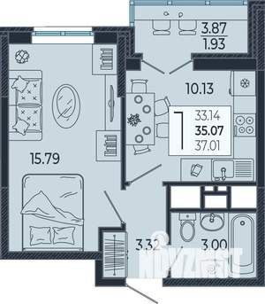 1-к квартира, вторичка, 35м2, 2/21 этаж