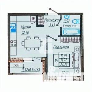 1-к квартира, вторичка, 34м2, 6/9 этаж