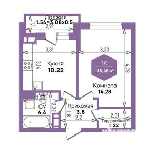 1-к квартира, сданный дом, 36м2, 3/24 этаж