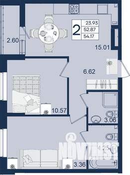 2-к квартира, вторичка, 54м2, 2/18 этаж