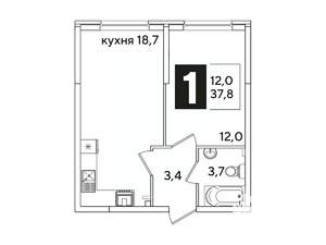 1-к квартира, вторичка, 38м2, 1/16 этаж