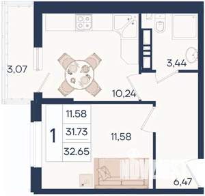 1-к квартира, вторичка, 33м2, 6/18 этаж