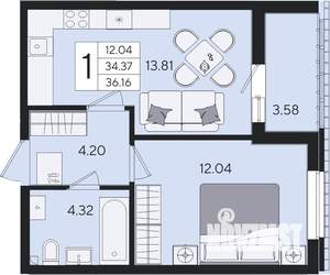 1-к квартира, вторичка, 36м2, 2/8 этаж