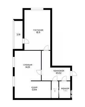 2-к квартира, вторичка, 59м2, 1/16 этаж
