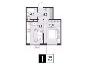 1-к квартира, строящийся дом, 38м2, 12/18 этаж