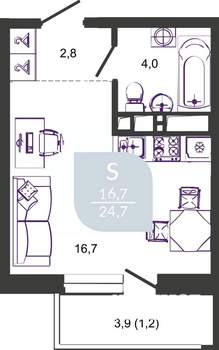 Студия квартира, сданный дом, 25м2, 23/24 этаж