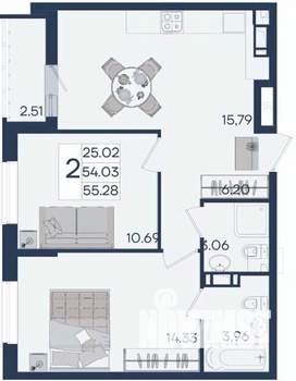 2-к квартира, вторичка, 55м2, 18/18 этаж