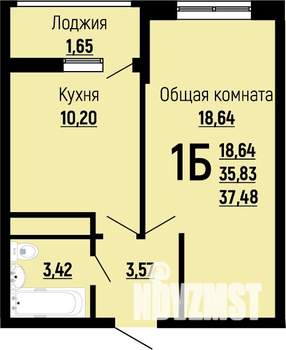 1-к квартира, строящийся дом, 37м2, 15/22 этаж