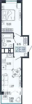 1-к квартира, вторичка, 42м2, 3/21 этаж