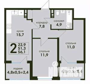 2-к квартира, вторичка, 56м2, 2/4 этаж