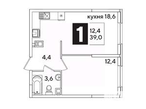 1-к квартира, вторичка, 39м2, 7/16 этаж