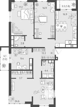 4-к квартира, вторичка, 114м2, 24/24 этаж