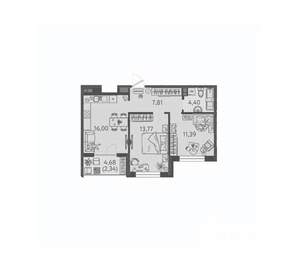 2-к квартира, вторичка, 56м2, 3/9 этаж
