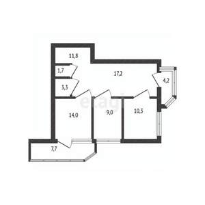 3-к квартира, вторичка, 70м2, 12/17 этаж