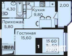 1-к квартира, вторичка, 35м2, 7/23 этаж