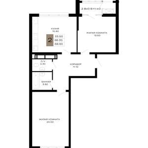 2-к квартира, вторичка, 69м2, 8/23 этаж