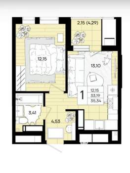 1-к квартира, вторичка, 34м2, 11/18 этаж
