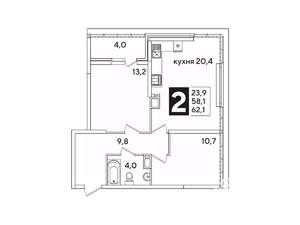 2-к квартира, вторичка, 62м2, 16/16 этаж