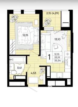 1-к квартира, вторичка, 34м2, 11/18 этаж