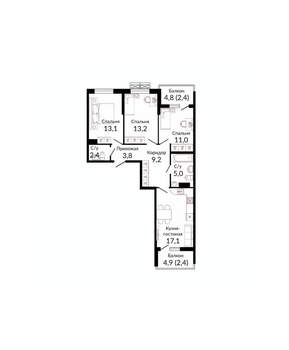 3-к квартира, вторичка, 82м2, 3/23 этаж
