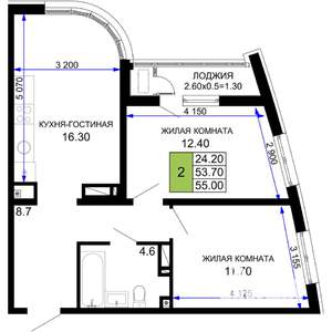 2-к квартира, вторичка, 55м2, 9/18 этаж