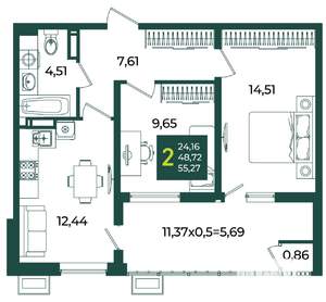 2-к квартира, вторичка, 55м2, 18/18 этаж