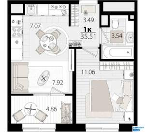 1-к квартира, вторичка, 36м2, 12/18 этаж