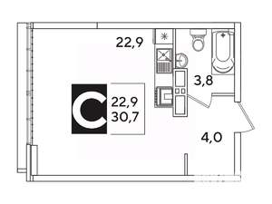 Студия квартира, вторичка, 31м2, 16/16 этаж