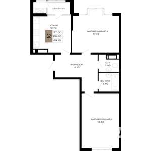 2-к квартира, вторичка, 68м2, 8/23 этаж